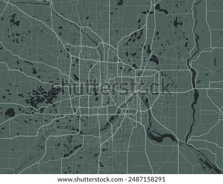 Vector city map of Twin cities Minnesota in the United States of America with white roads isolated on a green background.