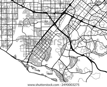 Vector city map of Costa Mesa California in the United States of America with black roads isolated on a white background.