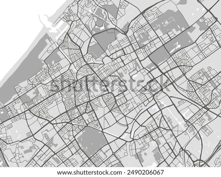 Vector city map of Den Haag in the Netherlands with black roads isolated on a grey background.