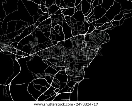 Vector city map of Catania in Italy with white roads isolated on a black background.