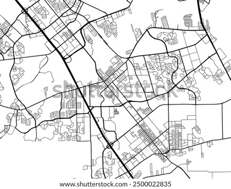 Vector city map of League City Texas in the United States of America with black roads isolated on a white background.