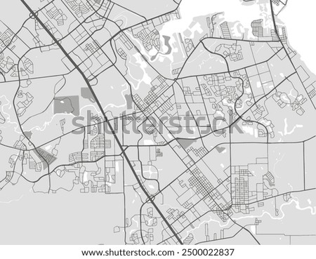 Vector city map of League City Texas in the United States of America with black roads isolated on a grey background.