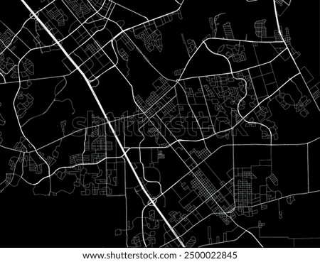 Vector city map of League City Texas in the United States of America with white roads isolated on a black background