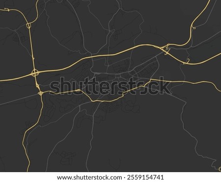 Vector city map of Kaiserslautern in Germany with yellow roads isolated on a brown background