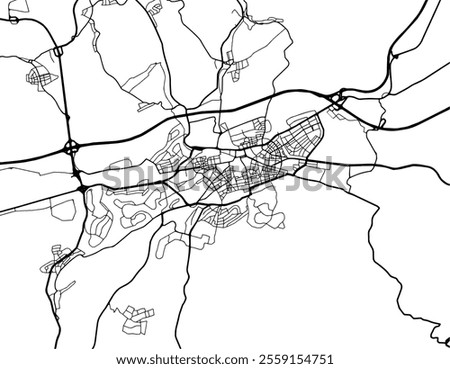 Vector city map of Kaiserslautern in Germany with black roads isolated on a white background.