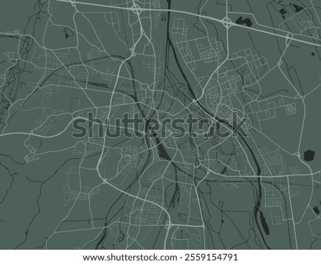 Vector city map of Augsburg in Germany with white roads isolated on a green background.