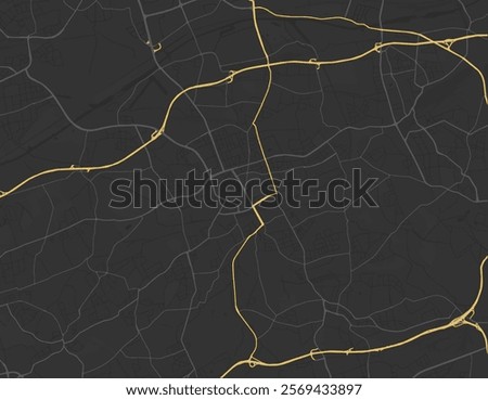 Vector city map of Gelsenkirchen in the Germany with yellow roads isolated on a brown background.