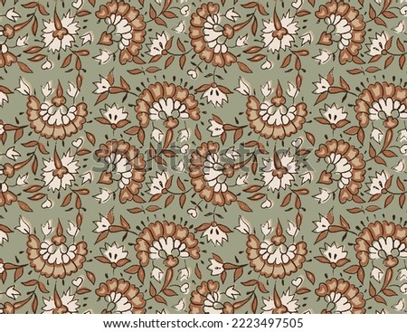 Hand-drawn batik seamless pattern block print floral vector Foto stock © 