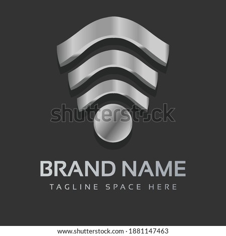 Abstract Metallic Wi-Fi premium logo design. Creative silver 3D symbol.