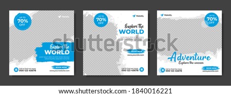 Set of travel sale social media post template. Web banner, flyer or poster for travelling agency business offer promotion. Holiday and tour advertising banner design.	
