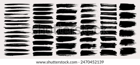 Black ink paint brush stroke, line, texture, grunge frame or background collection. Watercolor splash, dirty overlay or decoration ornament. Torn or rip paper set. Business banner silhouette clip art.