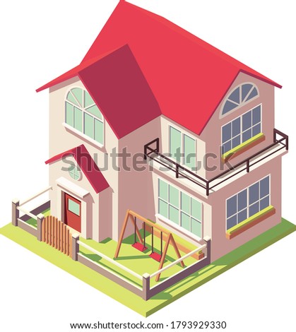 isometric illustration house red roof with swing Vector