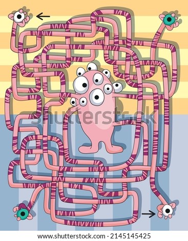 Monster eyes maze. Children game. Monster eyes.