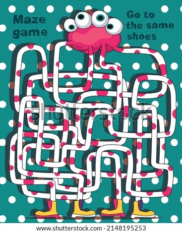 Cute Monster Maze. Monster in Shoes. Maze Game. Monster Eyes