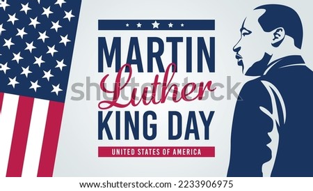 Text Martin Luther King Day on the background of black man and usa flag Foto d'archivio © 