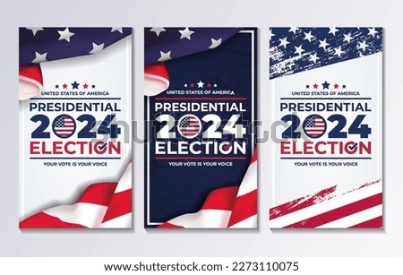 set of vertical illustration vector graphic of united states flag, election and year 2024 perfect for presidental election day in united states, united states flag