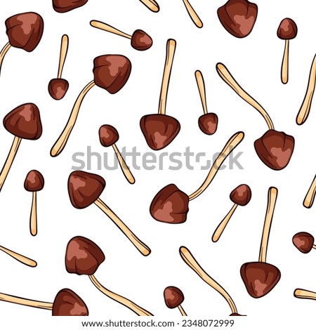 Conocybe Filaris inedible mushrooms vector seamless pattern in line art, cartoon style. Great for label, packaging. Vector illustration isolated on a white background. Zdjęcia stock © 