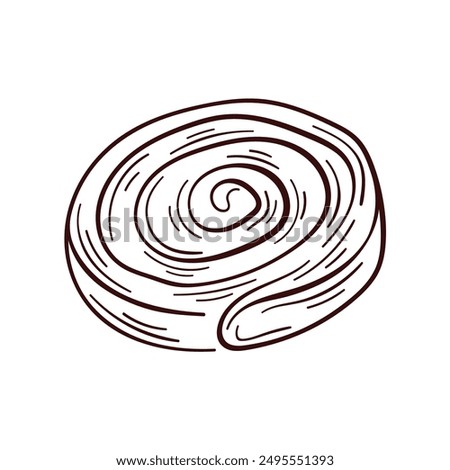 Cinnamon roll logo in line art style. Sweet swirl bun with cinnamon. Design for bakery. Vector illustration isolated a on white background.