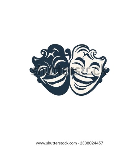 simple two face funny mask theater logo vector illustration template design