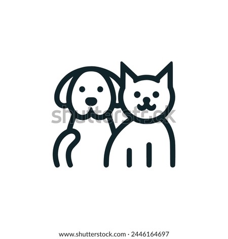 cat and dog cute animal line logo vector illustration template design