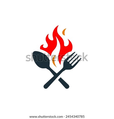 spoon and fork on fire logo vector illustration template design