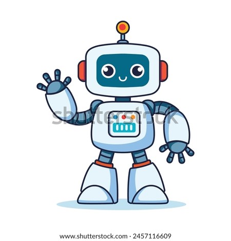 cute modern robot waving hand cartoon character vector illustration template design