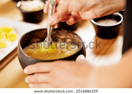 Similar – Image, Stock Photo Slim anonymous woman preparing for practicing yoga on pier