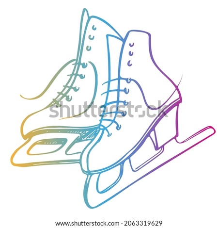 Pair of figure ice skates, hand drawn sketch. Vector illustration. Winter illustration or card with skates