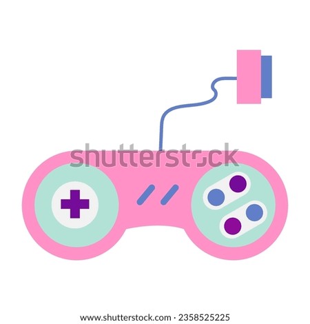 Cute pink retro controller, joypad, gamepad, videogame console.