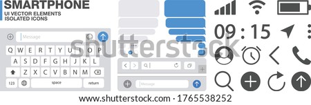 Smartphone UI elements set – Icons and button of mobile screen display : battery, wifi signal, gsm level, browser bar, keyboard – vector illustration