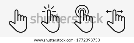Finger cursor touch screen vector. Vector black icon set. Mouse pointer clicking computer, app interface. Click, tap, swipe hand signs. Isolated UI symbols on white background