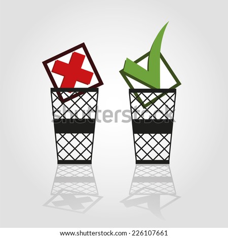 Check marks in trash can. Vector