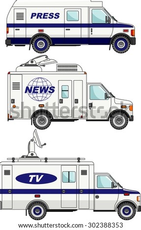 Three variants of the cars crew news, the press and television in a flat style