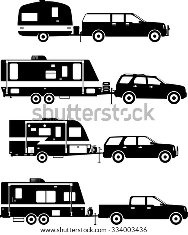 Silhouette Illustration Of Travel Trailer Caravans On A White ...