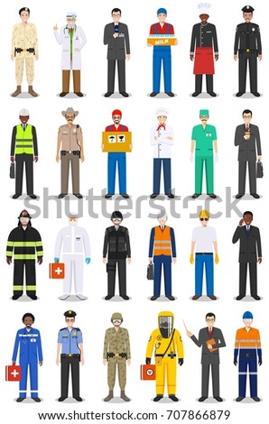 People occupation characters set in flat style isolated on white background. Flat vector icons on white background.