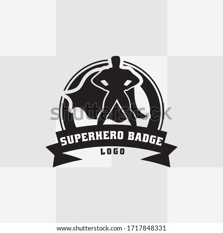 Comic superman in illustration. Hero set. Male super hero vector cartoon characters. Vector illustration. black badge cartoon character.