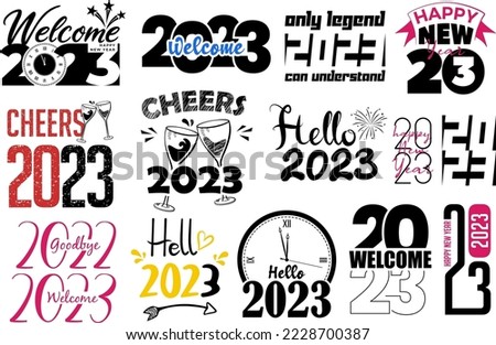 happy new year 2023 creative clipart bundle can be used for t-shirt, mug, stickers, cut file and many more