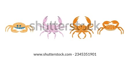 set of crabs drawn in flat style by hand. Vector illustration