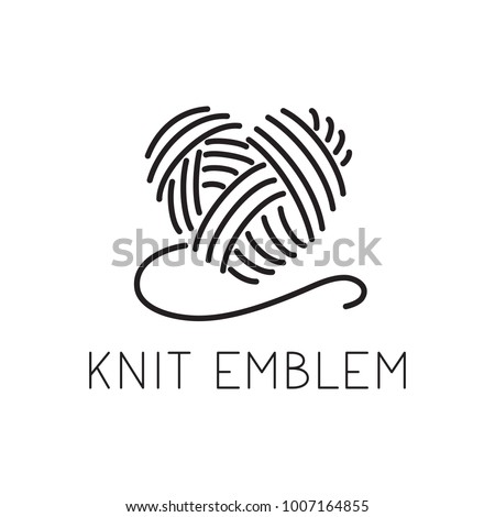 Knit / crochet emblem design. Line wool handmade shop logo. Yarn hand made logo for handmade masters. Simple black and white sign for watermarks on product photographs.