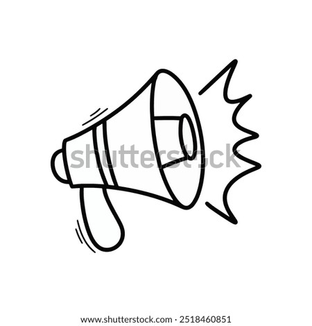 Hand Drawn Doodle Megaphone Illustration. Cute Black Outline Speaker Sticker Clip Art Icon on White Background Vector EPS 10