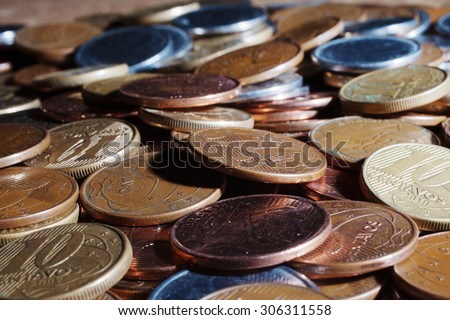 Brazillian coins background. Real coins and cent coins