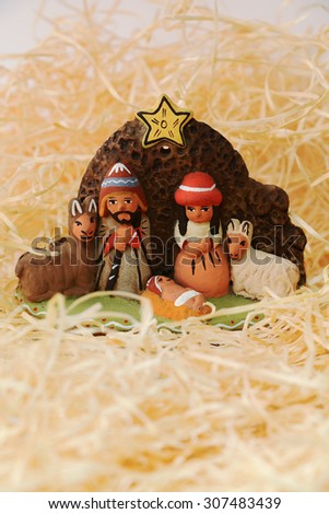 Nativity Scene isolated, baby Jesus, Joseph and Mary