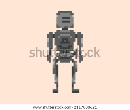 Illustration of a robot in pixel art style