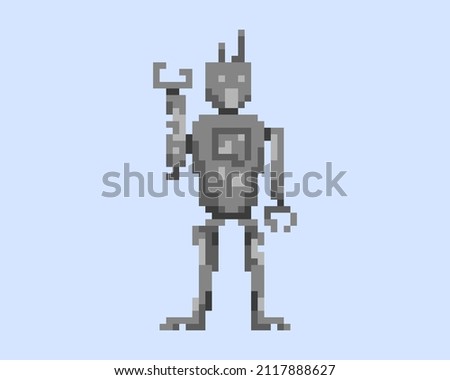 Illustration of a robot in pixel art style