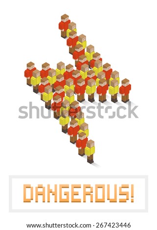 Illustration of lightning bolt made up of isometric pixel art style people