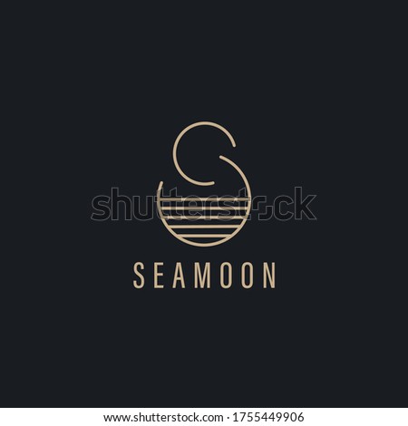 sea moon line template logo design inspiration. Astronomical moon Premium Quality symbol icon vector illustration