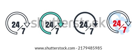 availability icon logo vector illustration. 24 7 hours service symbol template for graphic and web design collection