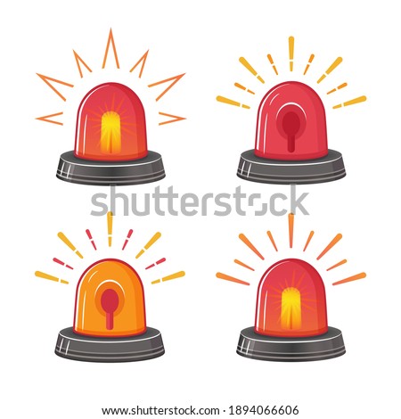 Emergency red siren icon set. Ambulance or police flasher. Special alarm fire siren. Rotating lamp with splash light for cars. Alert flashing beacon. Signal of danger. Warning sign. Flat vector  ストックフォト © 