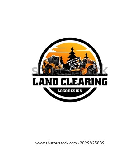 skid steer and mulching machine, land clearing equipment logo vector