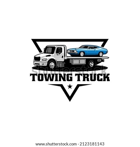 tow truck take a classic car logo vector